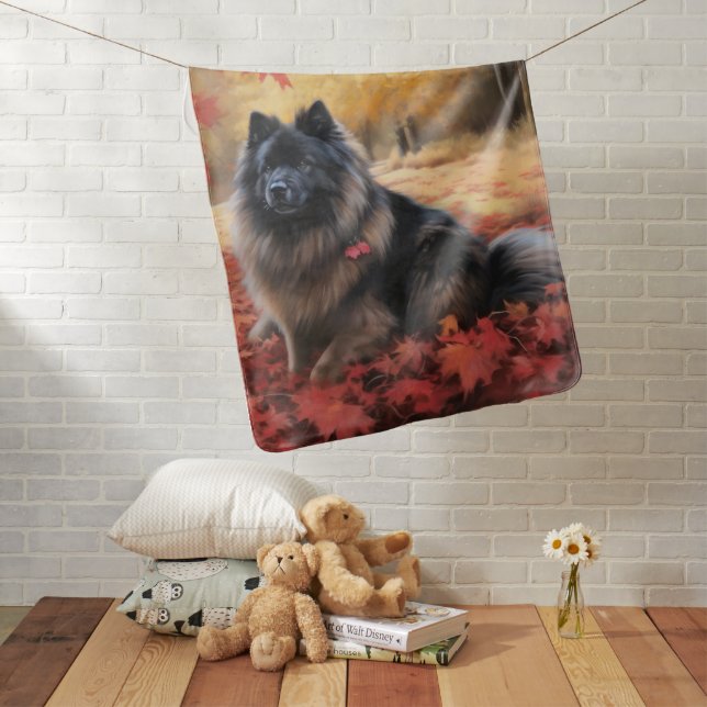 Keeshond in Autumn Leaves Fall Inspire  Baby Blanket (In Situ)