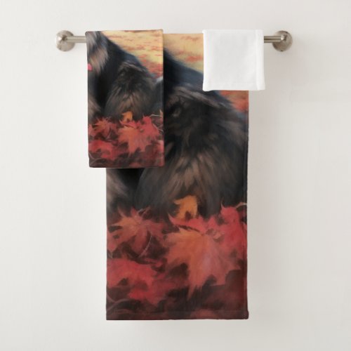 Keeshond in Autumn Leaves Fall Inspire  Bath Towel Set