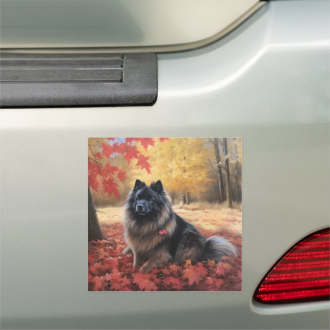 Keeshond in Autumn Leaves Fall Inspire  Car Magnet (In Situ)