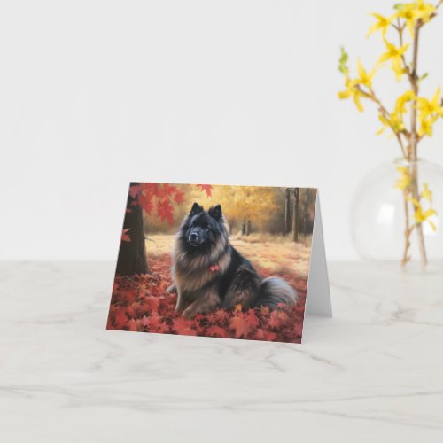 Keeshond in Autumn Leaves Fall Inspire  Card