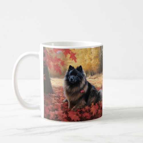 Keeshond in Autumn Leaves Fall Inspire  Coffee Mug