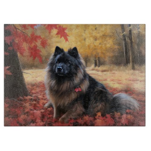 Keeshond in Autumn Leaves Fall Inspire  Cutting Board