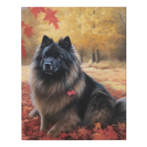 Keeshond in Autumn Leaves Fall Inspire  Faux Canvas Print