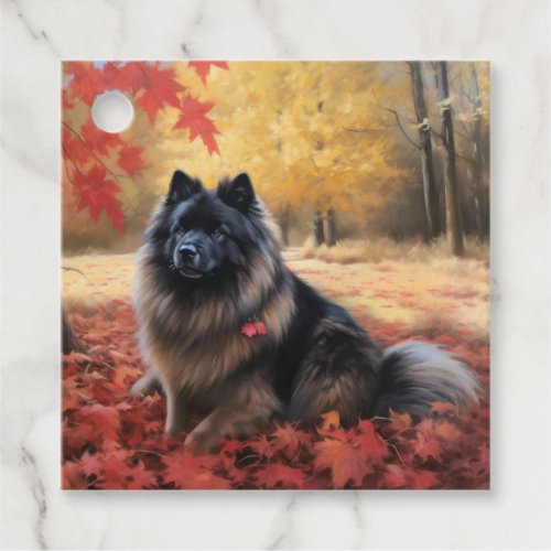 Keeshond in Autumn Leaves Fall Inspire  Favor Tags