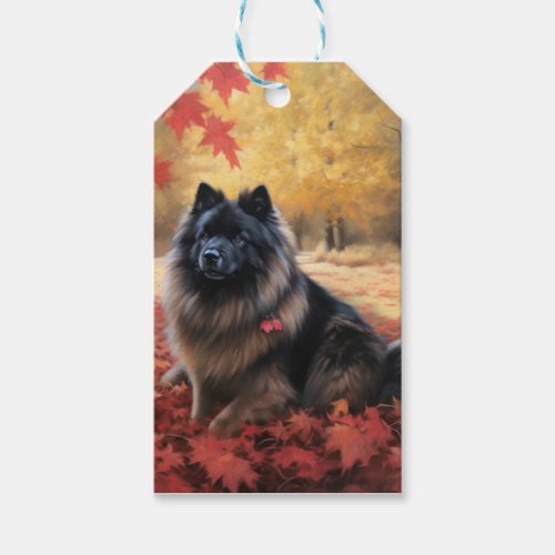 Keeshond in Autumn Leaves Fall Inspire  Gift Tags