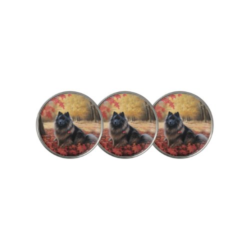 Keeshond in Autumn Leaves Fall Inspire  Golf Ball Marker