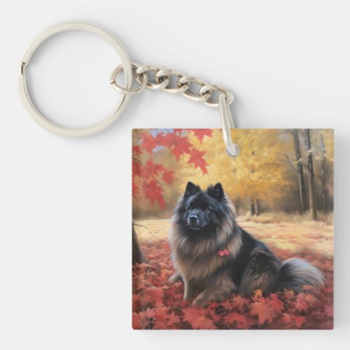 Keeshond in Autumn Leaves Fall Inspire  Keychain