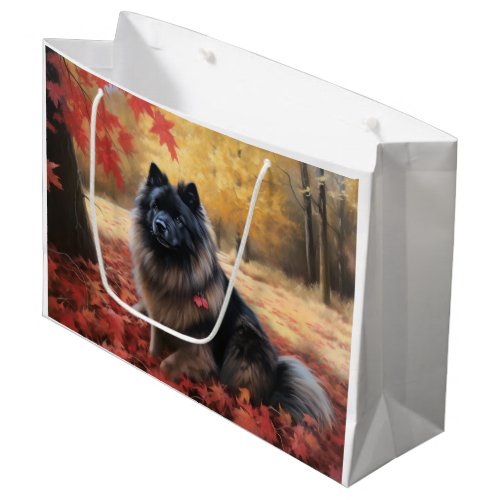 Keeshond in Autumn Leaves Fall Inspire  Large Gift Bag