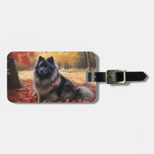Keeshond in Autumn Leaves Fall Inspire  Luggage Tag
