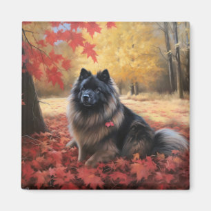 Keeshond in Autumn Leaves Fall Inspire Magnet
