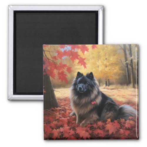 Keeshond in Autumn Leaves Fall Inspire  Magnet