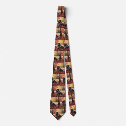 Keeshond in Autumn Leaves Fall Inspire  Neck Tie
