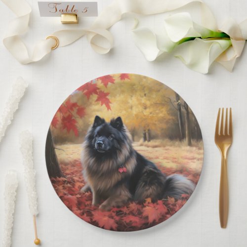 Keeshond in Autumn Leaves Fall Inspire  Paper Plates