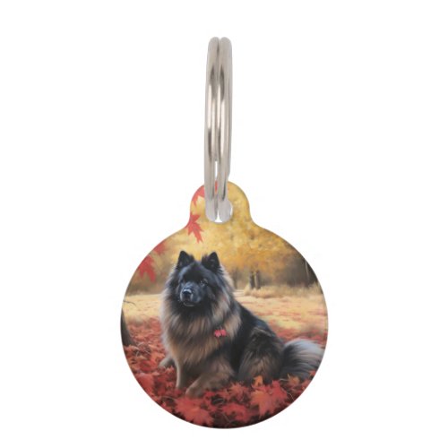 Keeshond in Autumn Leaves Fall Inspire  Pet ID Tag