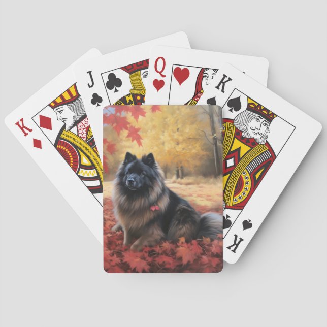 Keeshond in Autumn Leaves Fall Inspire  Poker Cards (Back)