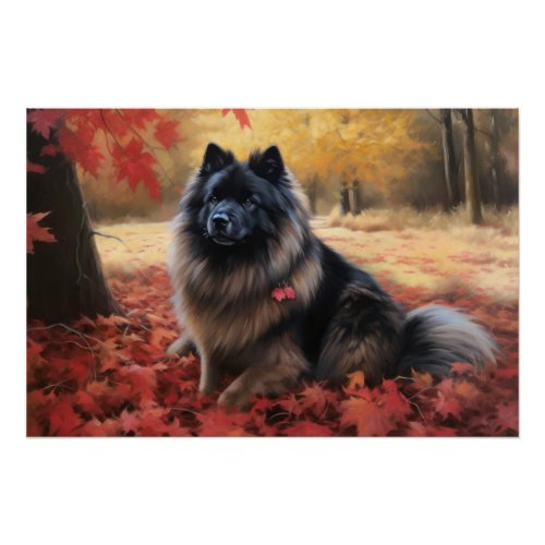 Keeshond in Autumn Leaves Fall Inspire  Poster