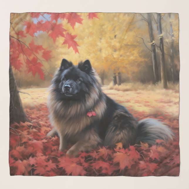 Keeshond in Autumn Leaves Fall Inspire  Scarf (Front)