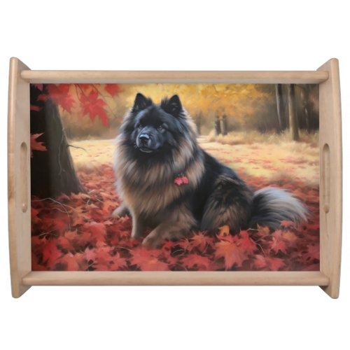 Keeshond in Autumn Leaves Fall Inspire  Serving Tray