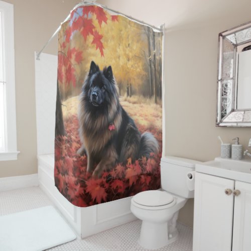 Keeshond in Autumn Leaves Fall Inspire  Shower Curtain