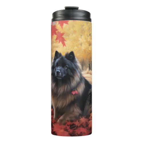 Keeshond in Autumn Leaves Fall Inspire  Thermal Tumbler