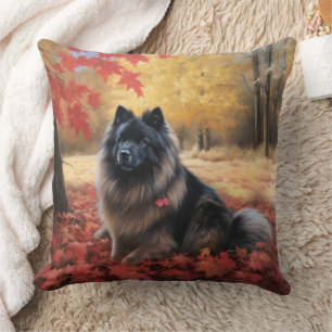 Keeshond in Autumn Leaves Fall Inspire Throw Pillow