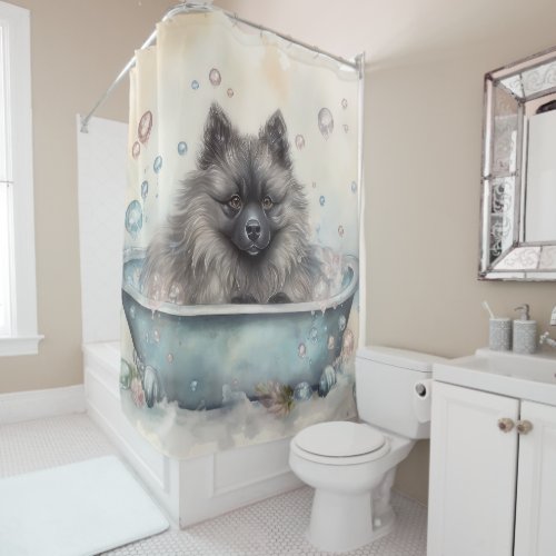 Keeshond In Bathtub Watercolor Dog Art Shower Curtain