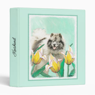 Keeshond in Tulips Painting Cute Original Dog Art 3 Ring Binder