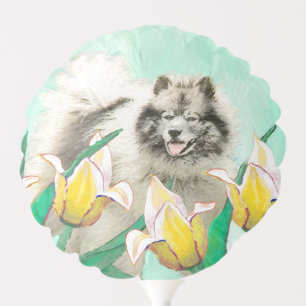 Keeshond in Tulips Painting Cute Original Dog Art Balloon