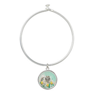 Keeshond in Tulips Painting Cute Original Dog Art Bangle Bracelet
