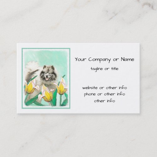 Keeshond in Tulips Painting Cute Original Dog Art Business Card