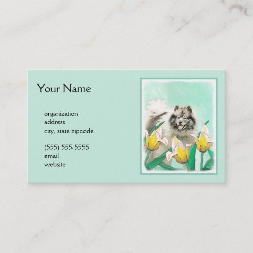 Keeshond in Tulips Painting Cute Original Dog Art Business Card