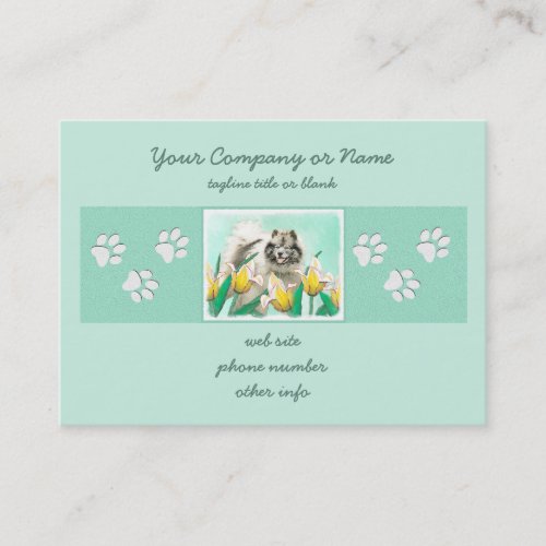 Keeshond in Tulips Painting Cute Original Dog Art Business Card