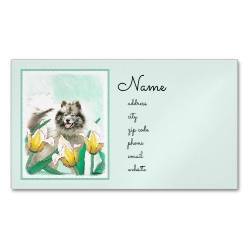Keeshond in Tulips Painting Cute Original Dog Art Business Card Magnet