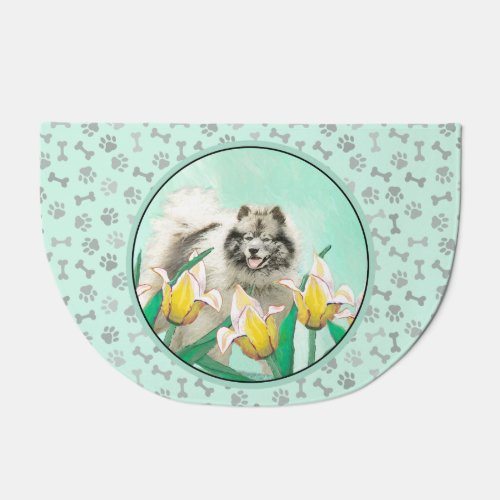 Keeshond in Tulips Painting Cute Original Dog Art Doormat