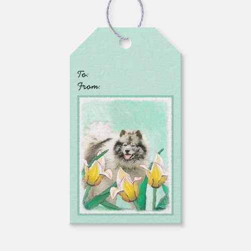 Keeshond in Tulips Painting Cute Original Dog Art Gift Tags