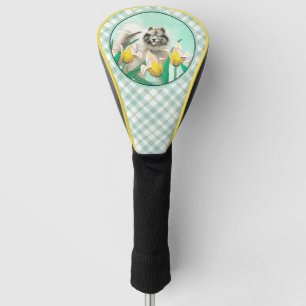 Keeshond in Tulips Painting Cute Original Dog Art Golf Head Cover