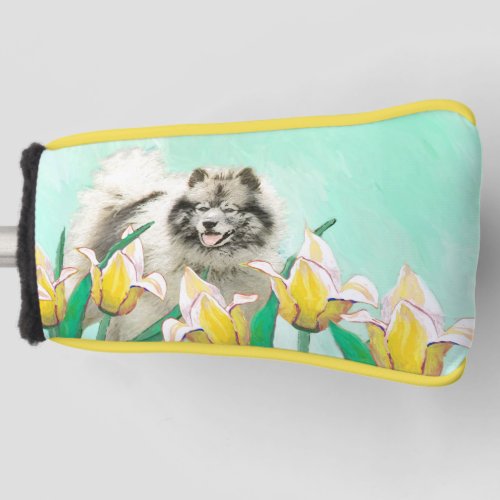 Keeshond in Tulips Painting Cute Original Dog Art Golf Head Cover