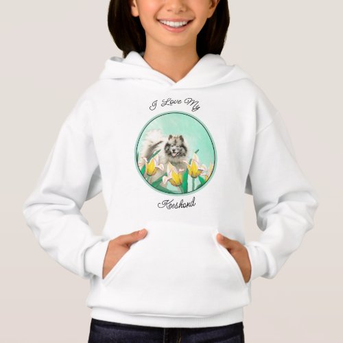 Keeshond in Tulips Painting Cute Original Dog Art Hoodie