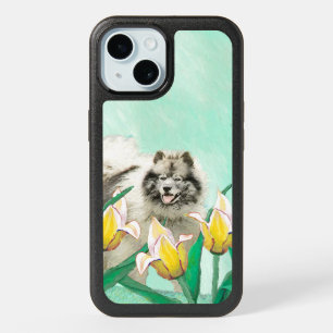 Keeshond in Tulips Painting Cute Original Dog Art iPhone 15 Case