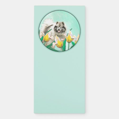 Keeshond in Tulips Painting Cute Original Dog Art Magnetic Notepad