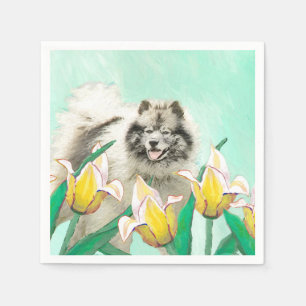 Keeshond in Tulips Painting Cute Original Dog Art Napkins