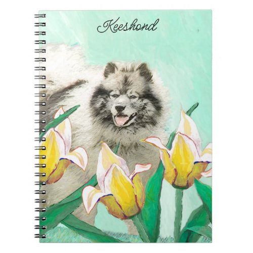 Keeshond in Tulips Painting Cute Original Dog Art Notebook