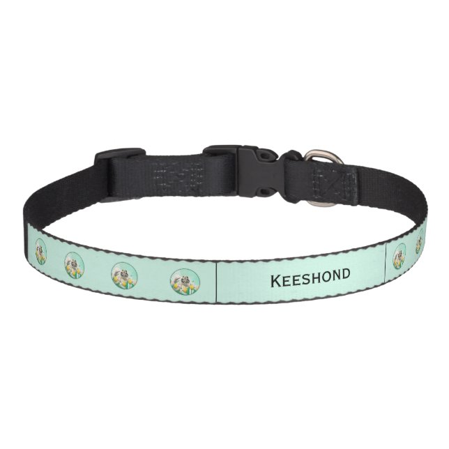 Keeshond in Tulips Painting Cute Original Dog Art  Pet Collar (Front)