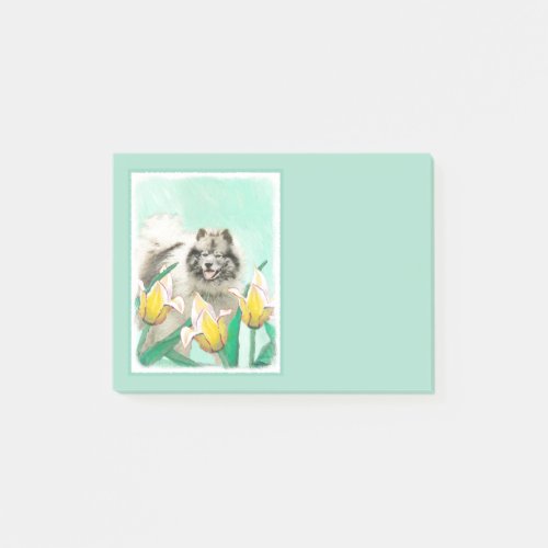 Keeshond in Tulips Painting Cute Original Dog Art Post_it Notes