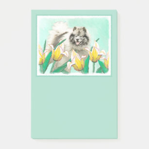 Keeshond in Tulips Painting Cute Original Dog Art Post-it Notes