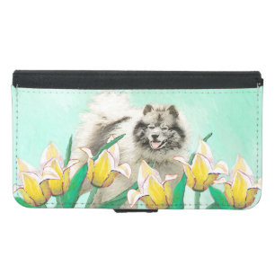 Keeshond in Tulips Painting Cute Original Dog Art Samsung Galaxy S5 Wallet Case