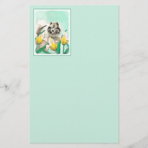 Keeshond in Tulips Painting Cute Original Dog Art Stationery