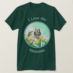 Keeshond in Tulips Painting Cute Original Dog Art T-Shirt