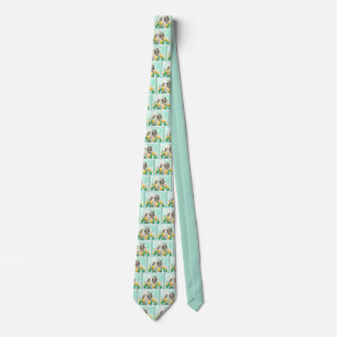 Keeshond in Tulips Painting Cute Original Dog Art Tie