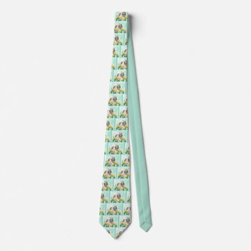 Keeshond in Tulips Painting Cute Original Dog Art Tie